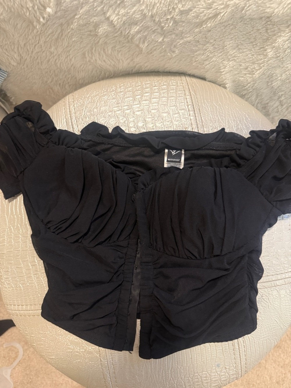Windsor Black Ruched Cropped Top